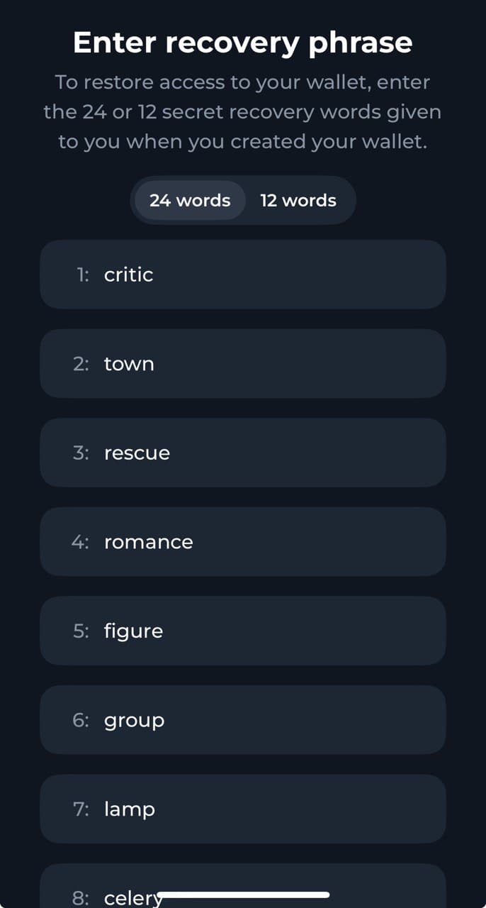 Recovery phrase for testnet